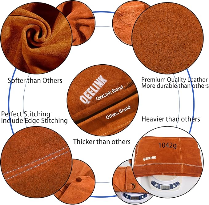 Leather Welding Work Apron with 6 Tool Pockets - 24" x 36", Adjustable M to XXXL