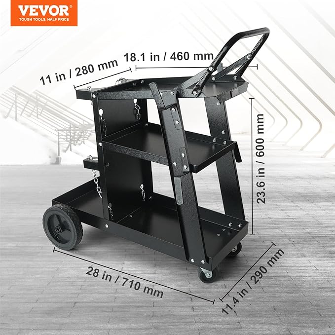 VEVOR 3-Tier Welding Cart – 400 LB Capacity | 360° Swivel Wheels | Tank Storage