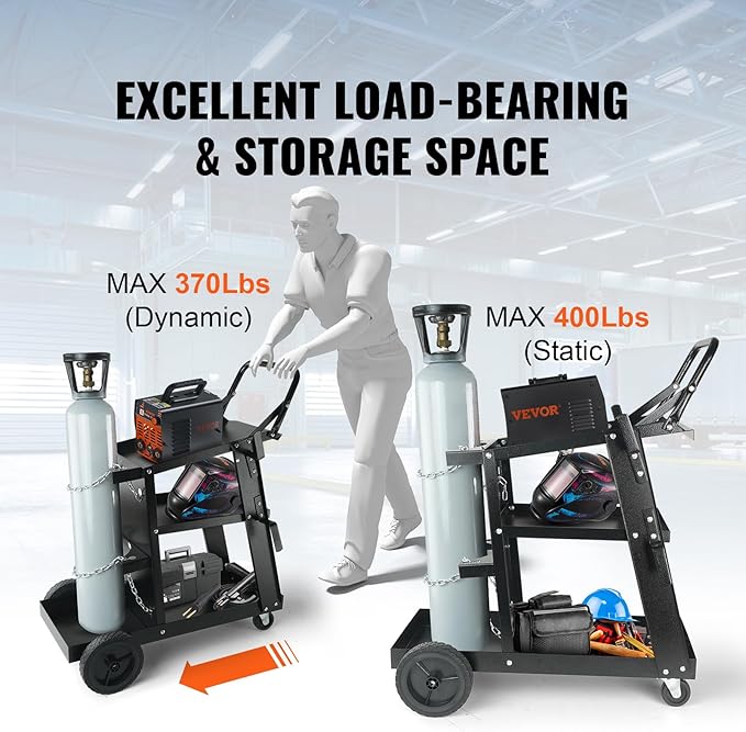 VEVOR 3-Tier Welding Cart – 400 LB Capacity | 360° Swivel Wheels | Tank Storage
