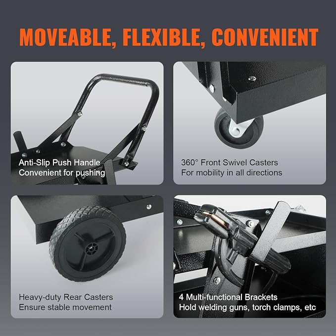 VEVOR 3-Tier Welding Cart – 400 LB Capacity | 360° Swivel Wheels | Tank Storage