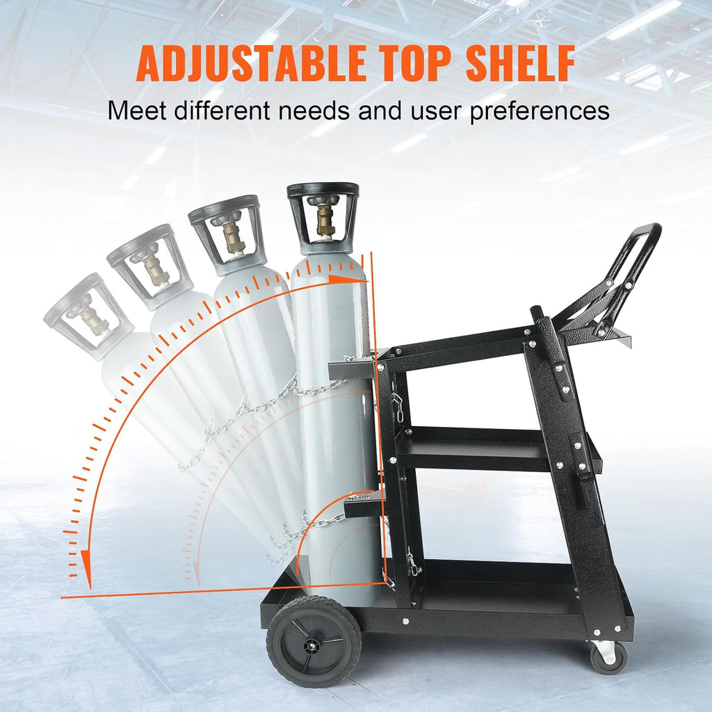 VEVOR 3-Tier Welding Cart – 400 LB Capacity | 360° Swivel Wheels | Tank Storage