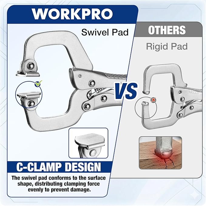 WORKPRO 6" Locking C-Clamp with Swivel Pads | Heavy Duty Vise Grip Welding Clamp