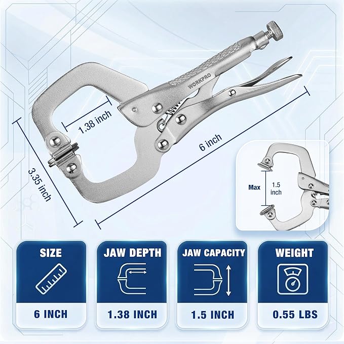WORKPRO 6" Locking C-Clamp with Swivel Pads | Heavy Duty Vise Grip Welding Clamp