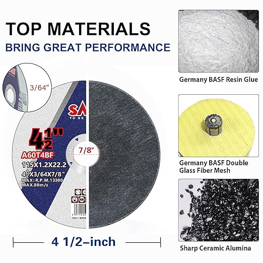 SALI 4-1/2" Cut Off Wheel for Metal & Stainless Steel (4-1/2" x 3/64" x 7/8")