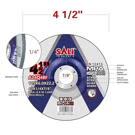 SALI 4-1/2" Aluminum Oxide Grinding Wheel for Metal & Stainless Steel