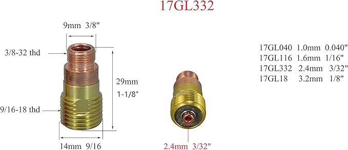 RIVERWELD TIG Stubby Gas Lens & Collet Body Kit 3/32" (2pcs)