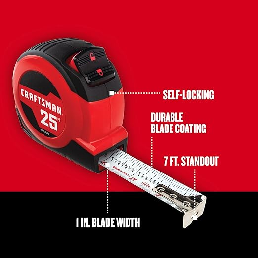 CRAFTSMAN 25-Ft Self-Locking Tape Measure with Fraction Markings (CMHT37225)