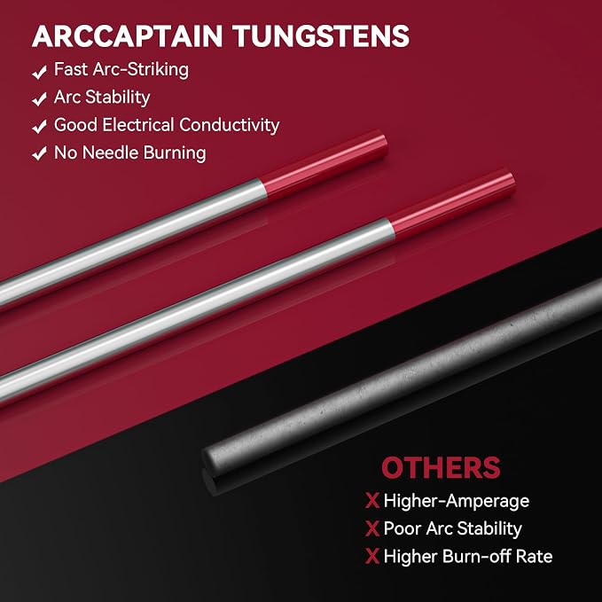 ARCCAPTAIN TIG Tungsten Electrode 10-Pack 3/32" x 7" – WT20 Red (EWTh-2)
