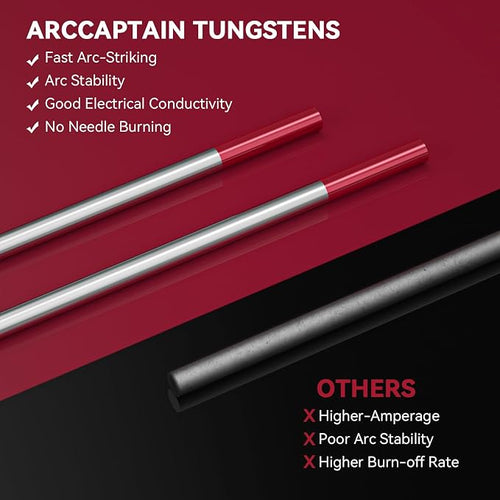 ARCCAPTAIN TIG Tungsten Electrode 10-Pack 3/32" x 7" – WT20 Red (EWTh-2)