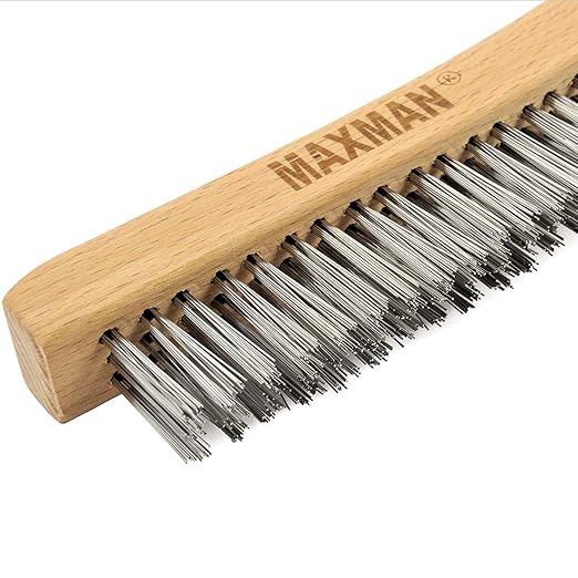 MAXMAN Heavy Duty Stainless Steel Wire Brush with 14" Beech Handle