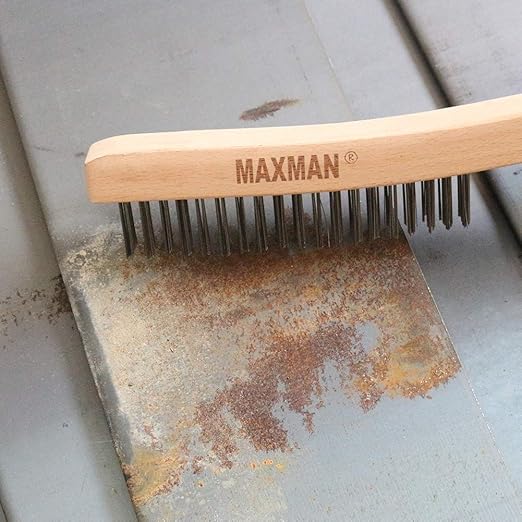 MAXMAN Heavy Duty Stainless Steel Wire Brush with 14" Beech Handle