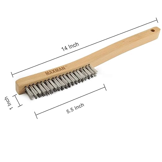 MAXMAN Heavy Duty Stainless Steel Wire Brush with 14" Beech Handle