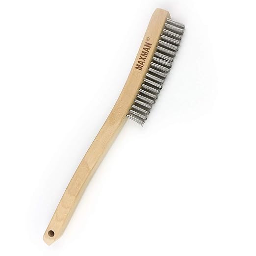 MAXMAN Heavy Duty Stainless Steel Wire Brush with 14" Beech Handle